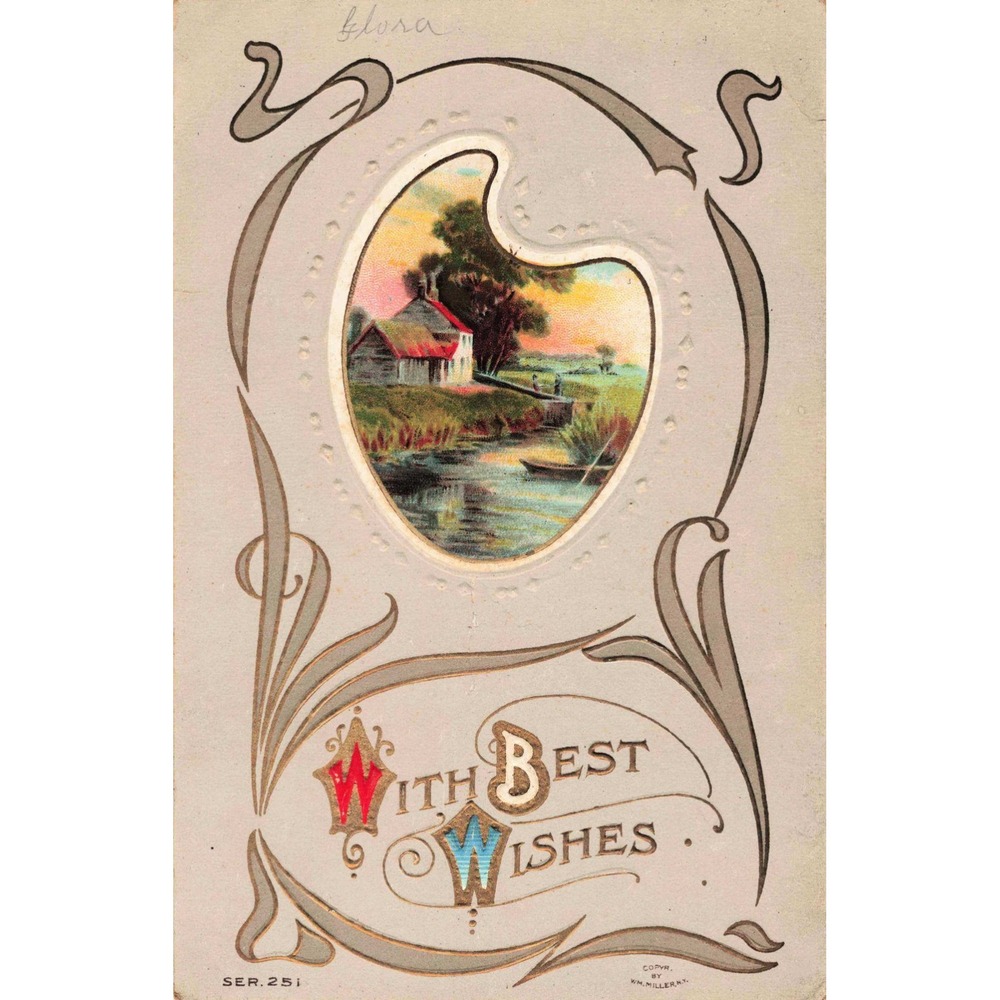 Vintage 1910 With Best Wishes Embossed Postcard Landscape Wm Miller NY Ser 251 - Picture 1 of 2